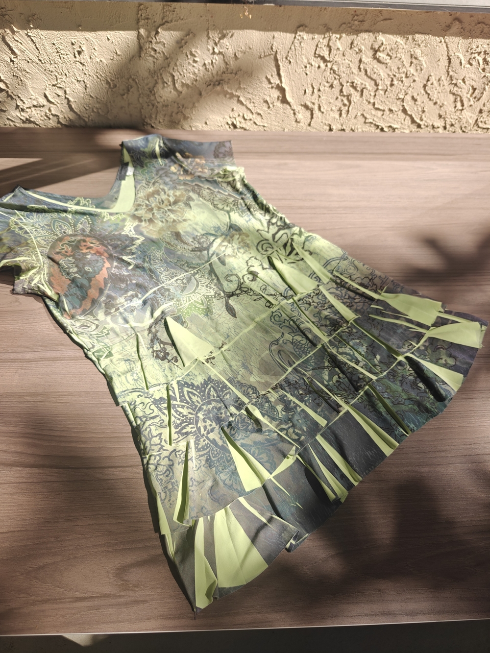 Green Printed Pleated-Hem Women's Top M